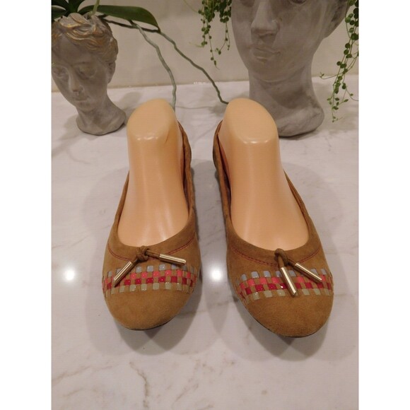 Gorgeous TOD'S Tan Leather Ballet Driving Flats with Basket Weave Design Size 6 - Picture 1 of 10
